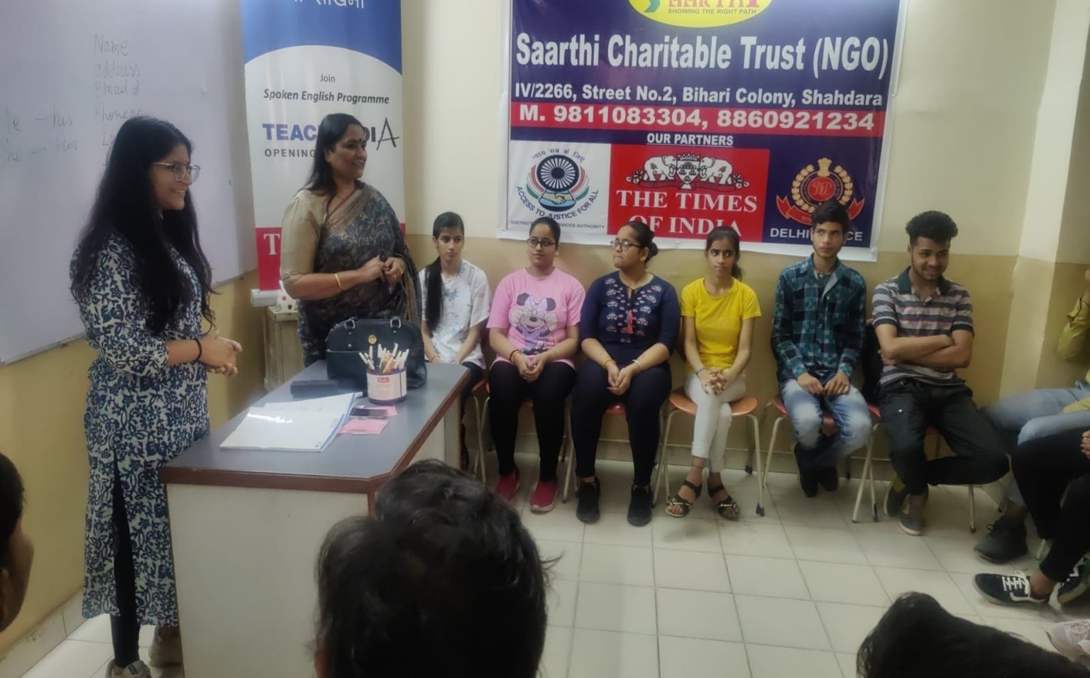 Teach India English Learning Program classroom session held at Saarthi Charitable Trust in Delhi